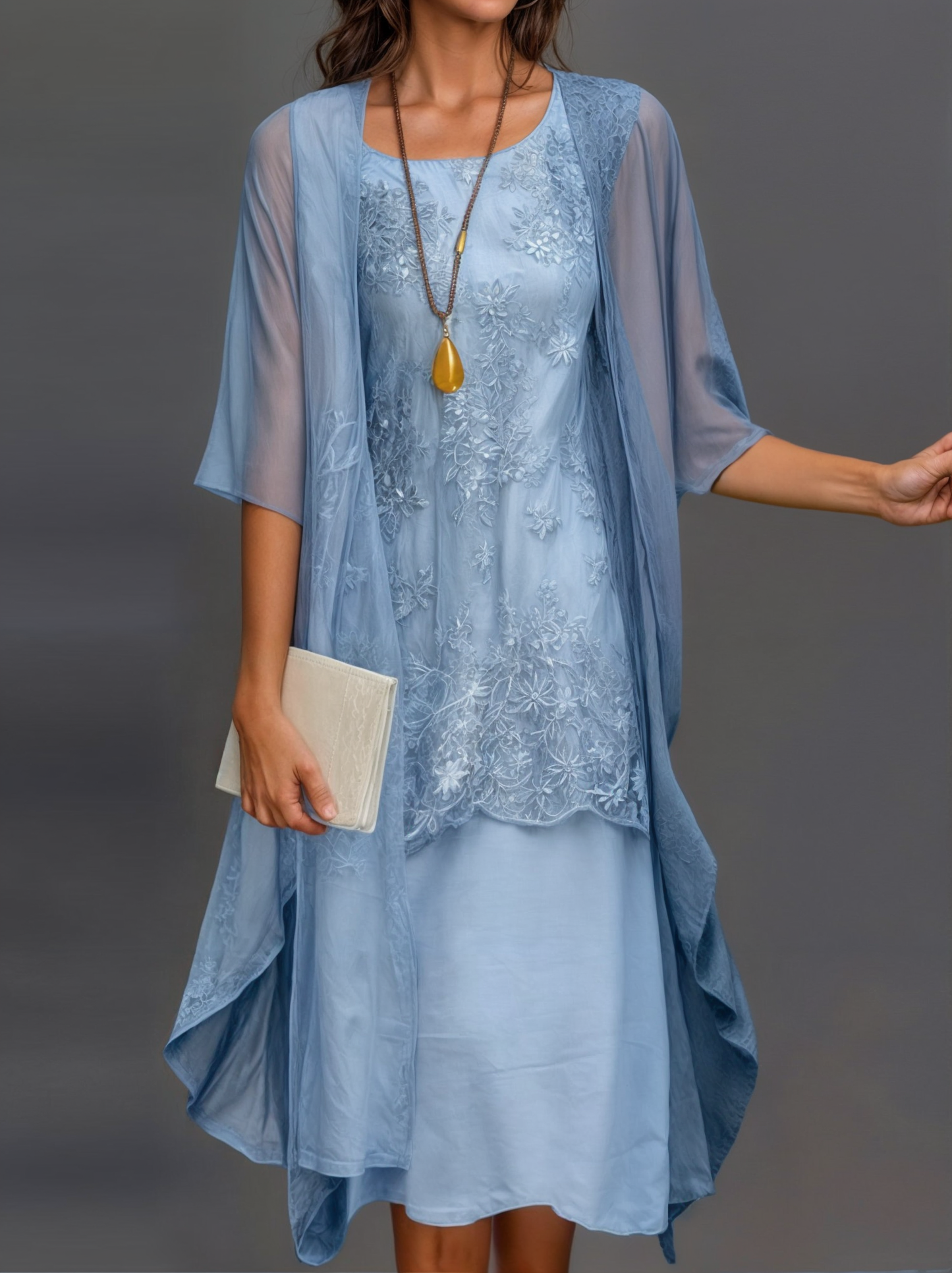 Herbstliches Stilvolles Geblümtes A-Linien Kleid mit Weste für Damen – Miray