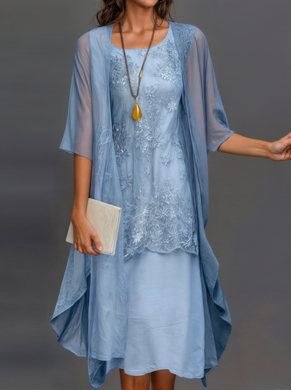 Herbstliches Stilvolles Geblümtes A-Linien Kleid mit Weste für Damen – Miray