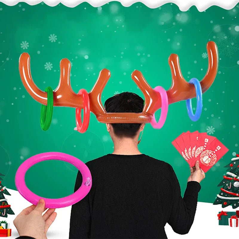 Aufblasbares Rentiergeweih-Spiel, Weihnachtsfeier, Ringe werfen, Kinder, Erwachsene, Spaß.