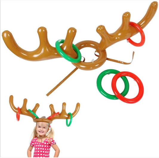 Aufblasbares Rentiergeweih-Spiel mit roten und grünen Ringen für Kinder, Partyspiel.