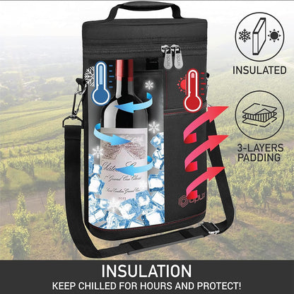 Isolierte 2-Flaschen-Weinkühltasche mit verstellbarem Gurt – Kaufe 1, Erhalte 1 GRATIS