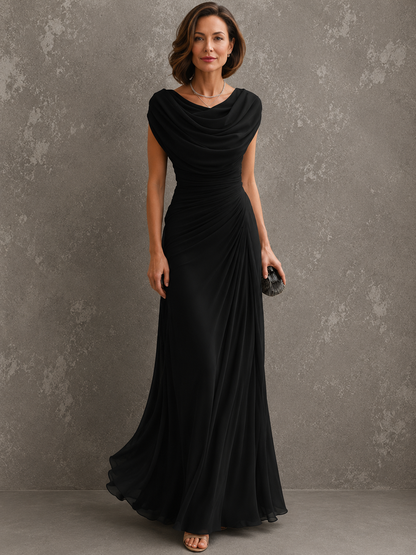 Beiges Maxikleid mit gerafftem Oberteil und bodenlangem Rock, weitere Ansicht