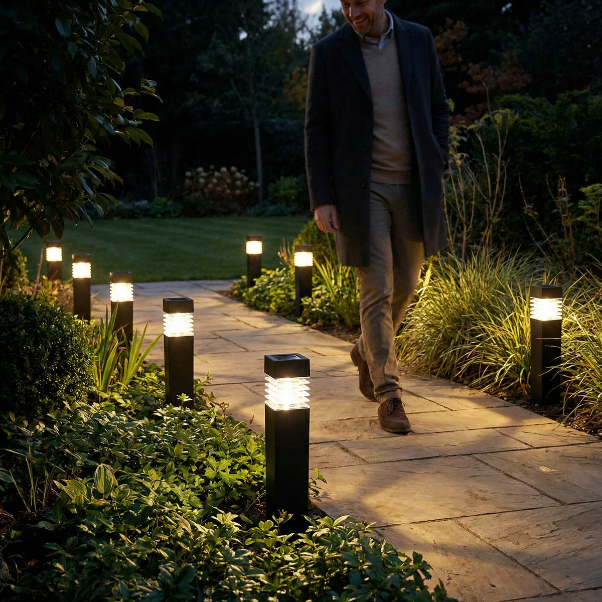 Schwarze Solar-LED-Gartensteckleuchten aus Metall und Kunststoff für Wege