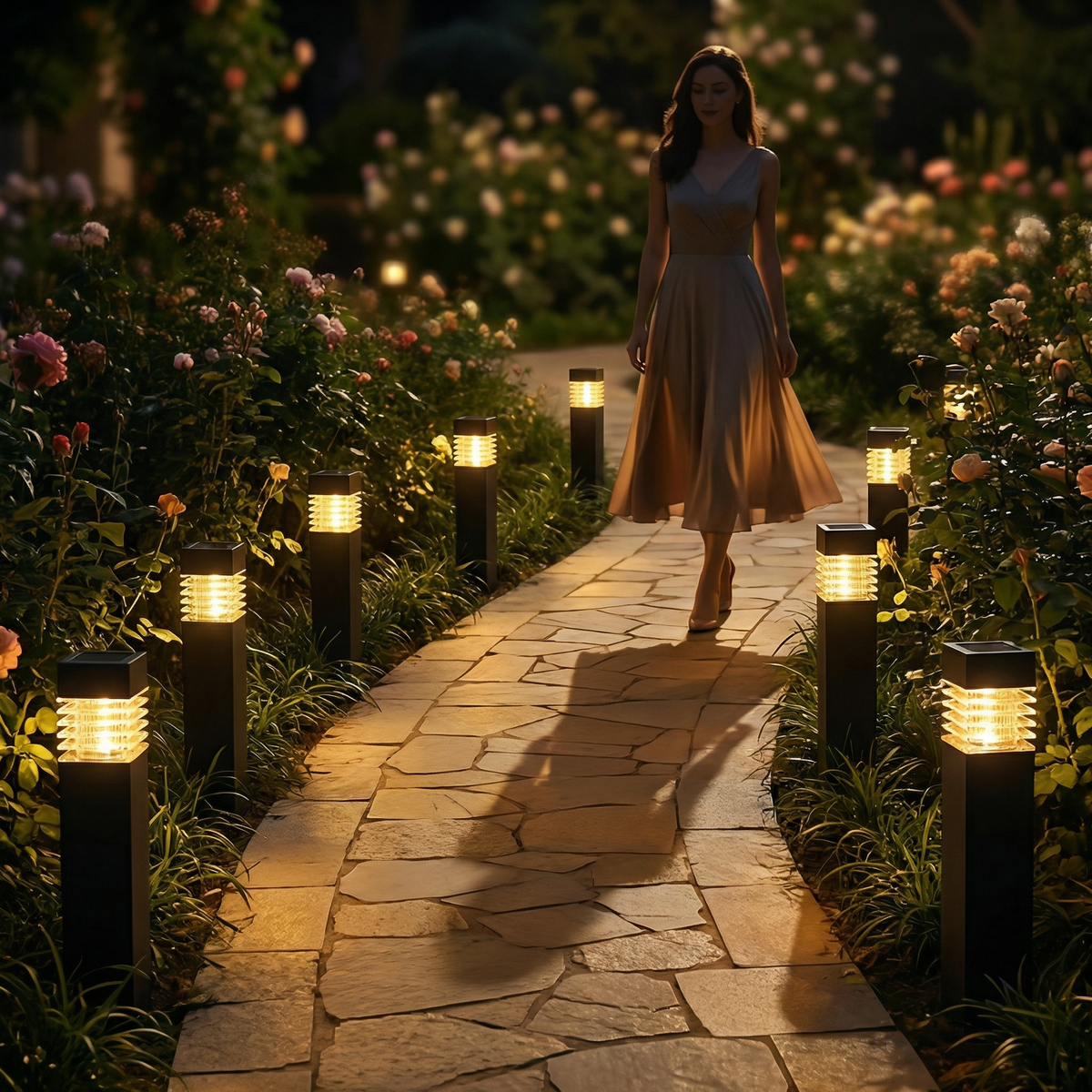Schwarze Solar-LED-Gartensteckleuchten aus Metall und Kunststoff, weitere Ansicht