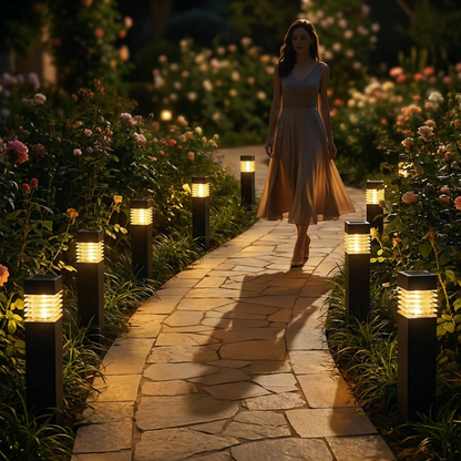 Schwarze Solar-LED-Gartensteckleuchten aus Metall und Kunststoff, weitere Ansicht