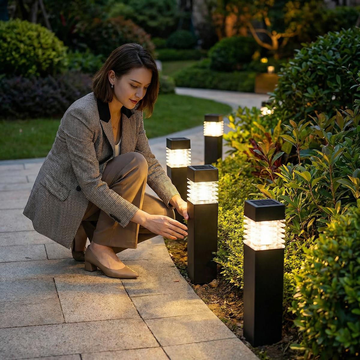 Schwarze Solar-LED-Gartensteckleuchten mit Solarpanel, Detail