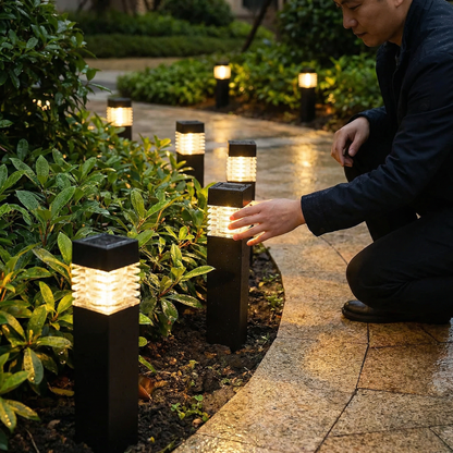 Schwarze Solar-LED-Gartensteckleuchten aus Metall und Kunststoff, Detail