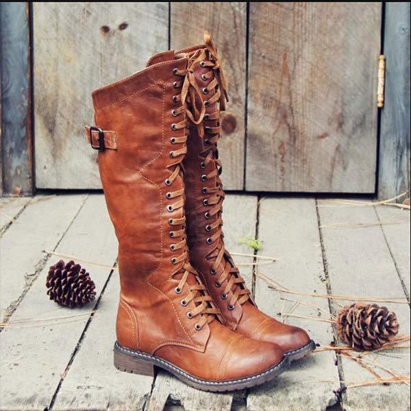Kniehohe Leder-Damenstiefel mit Schnürung und orthopädischem Komfort – Soraya