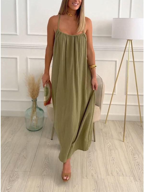 Maxi Kleid aus Baumwolle und Leinen mit Rundhalsausschnitt – Elin