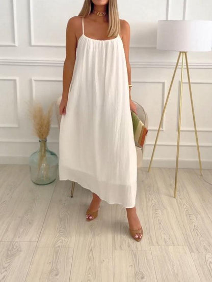 Maxi Kleid aus Baumwolle und Leinen mit Rundhalsausschnitt – Elin