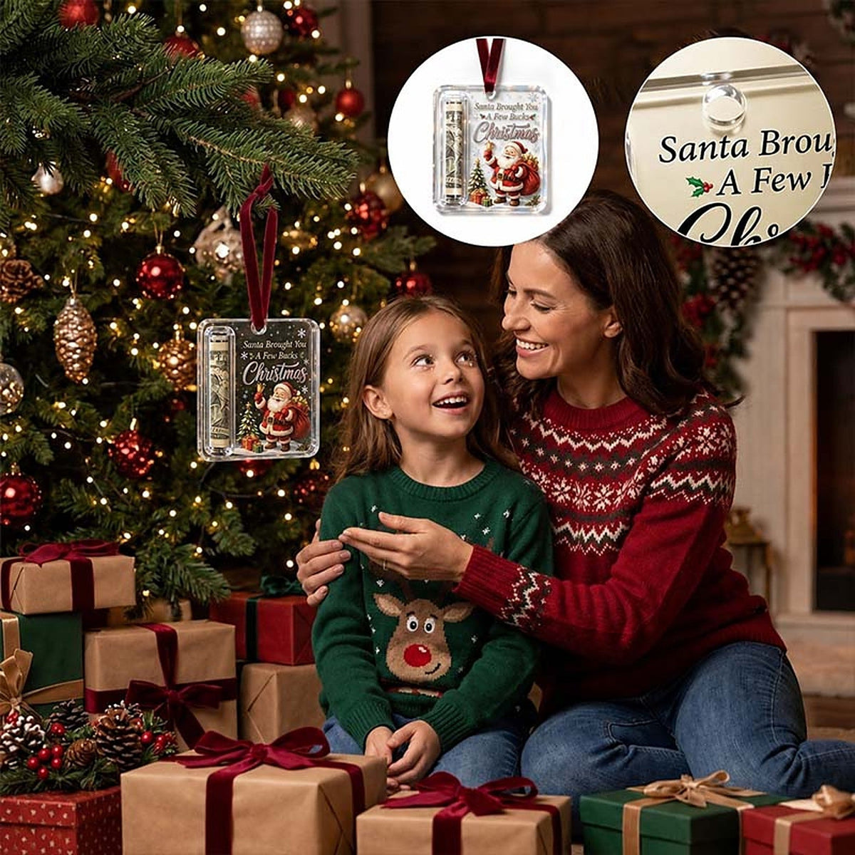 Weihnachtsanhänger Geldhalter aus transparentem Acryl mit Weihnachtsmann-Motiv und Aufhängeband