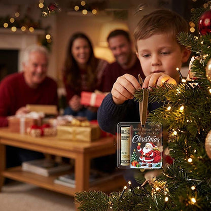 Weihnachtsanhänger Geldhalter aus transparentem Acryl mit Geldrolle am Zweig, andere Ansicht
