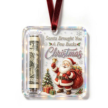 Weihnachtsanhänger Geldhalter aus transparentem Acryl mit Weihnachtsmann-Motiv, Geschenksack und Tannenbaum