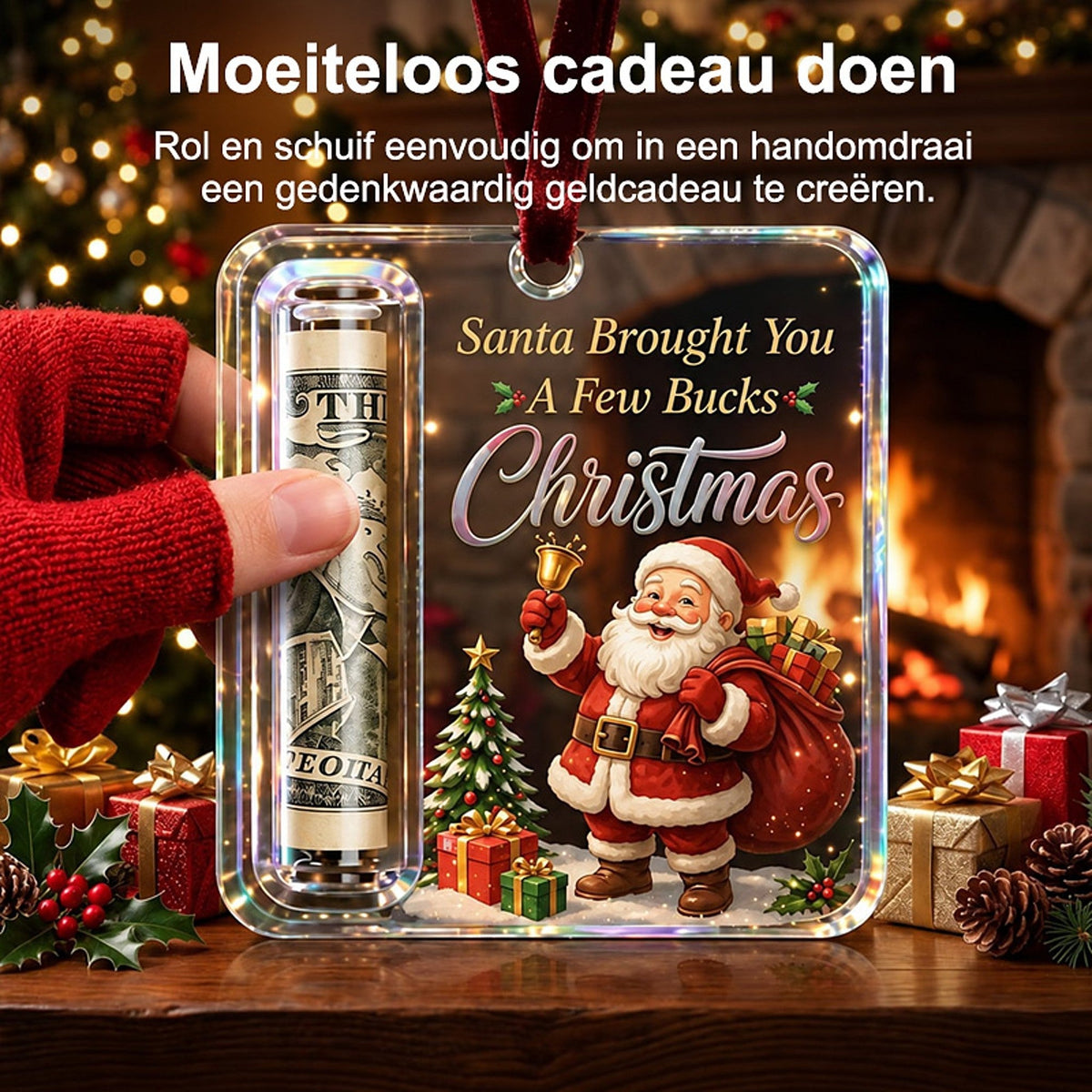 Weihnachtsanhänger Geldhalter aus transparentem Acryl mit Weihnachtsmann-Motiv, Detail