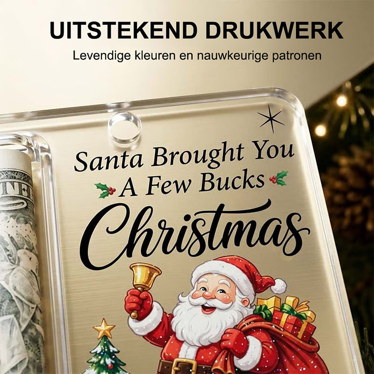 Weihnachtsanhänger Geldhalter aus transparentem Acryl mit Weihnachtsmann-Motiv, Detail