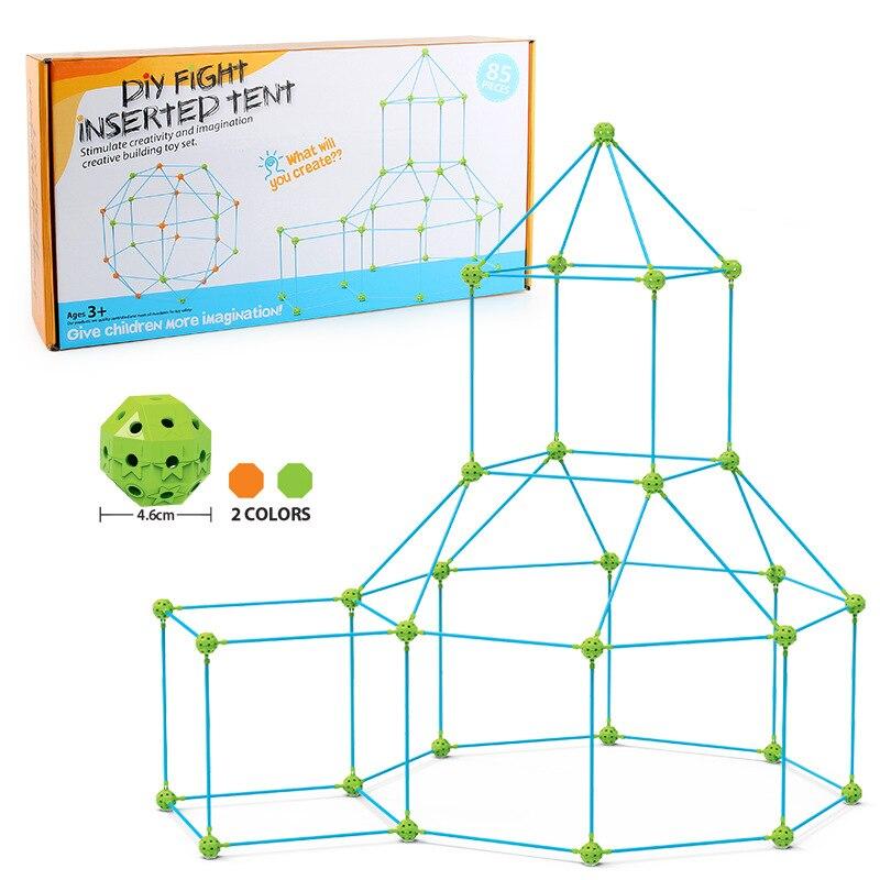 DIY-Konstruktionsset für Kinder, blau-grün, Bau eines Spielzelts, Kreativität fördern.