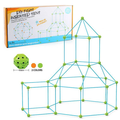 DIY-Konstruktionsset für Kinder, blau-grün, Bau eines Spielzelts, Kreativität fördern.