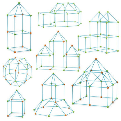 Blaue und orange Kinder-Bausteine, geometrische Strukturen, Lernspielzeug, Kreativbaukasten.