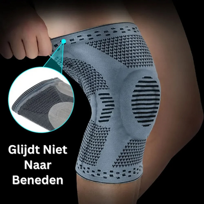 Graue Kniebandage, rutschfest, atmungsaktiv, elastisch, für Sport und Fitness.