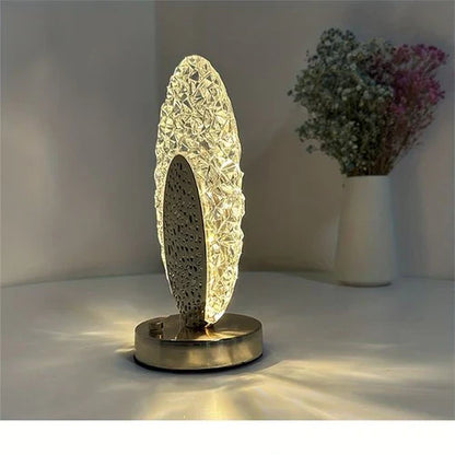 Moderne Kristall-Tischlampe, oval, LED, warmweiß, dekorativ, für Wohnzimmer oder Schlafzimmer.