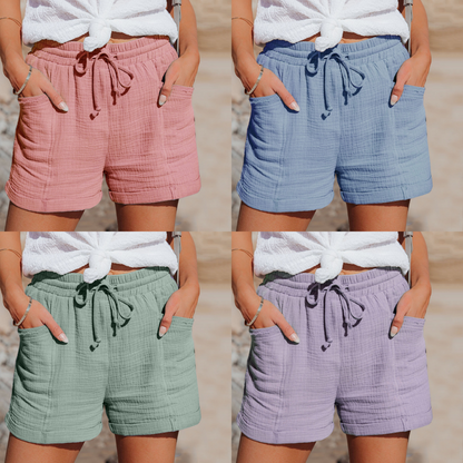 Damen-Shorts aus Baumwolle in Rosa, Blau, Grün, Lila; Sommermode, bequem, lässig.