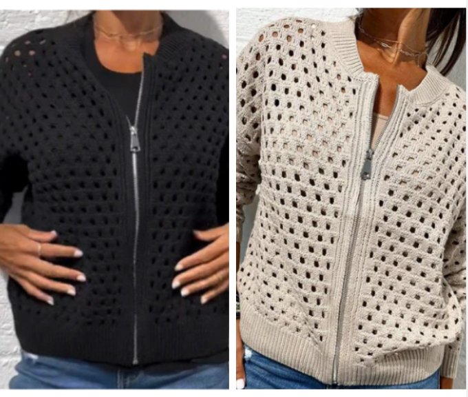 Strickjacke mit Reißverschluss & luftiger Struktur – Fenja Herbstzauber