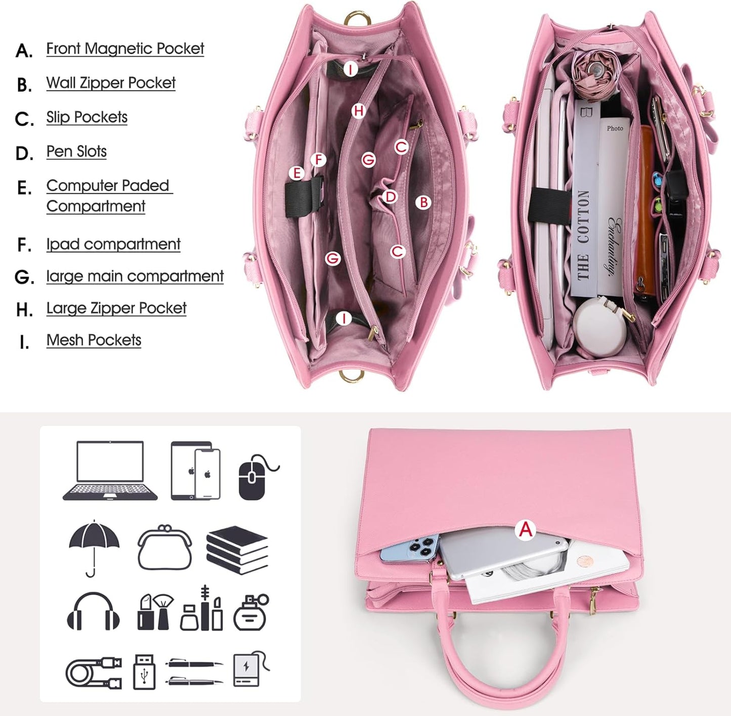 Wasserdichte Laptop-Tasche aus PU-Leder mit multifunktionalem Design für Damen