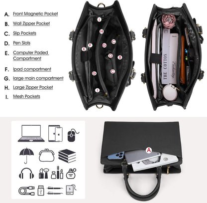 Wasserdichte Laptop-Tasche aus PU-Leder mit multifunktionalem Design für Damen
