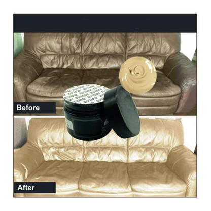 Lederreparaturcreme für Sofas, braun, Vorher-Nachher-Effekt, Ledersofa-Restaurierung.