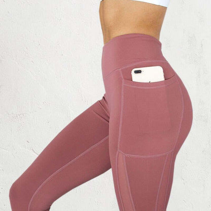 Damen Anti-Cellulite Leggings mit Taschen, rosa, Sportbekleidung, Handyfach.