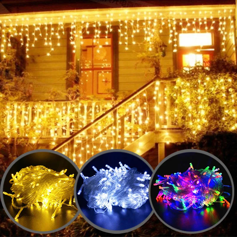 Lichterketten außen warmweiß, kaltweiß, bunt, Weihnachtsdekoration Hausbeleuchtung.