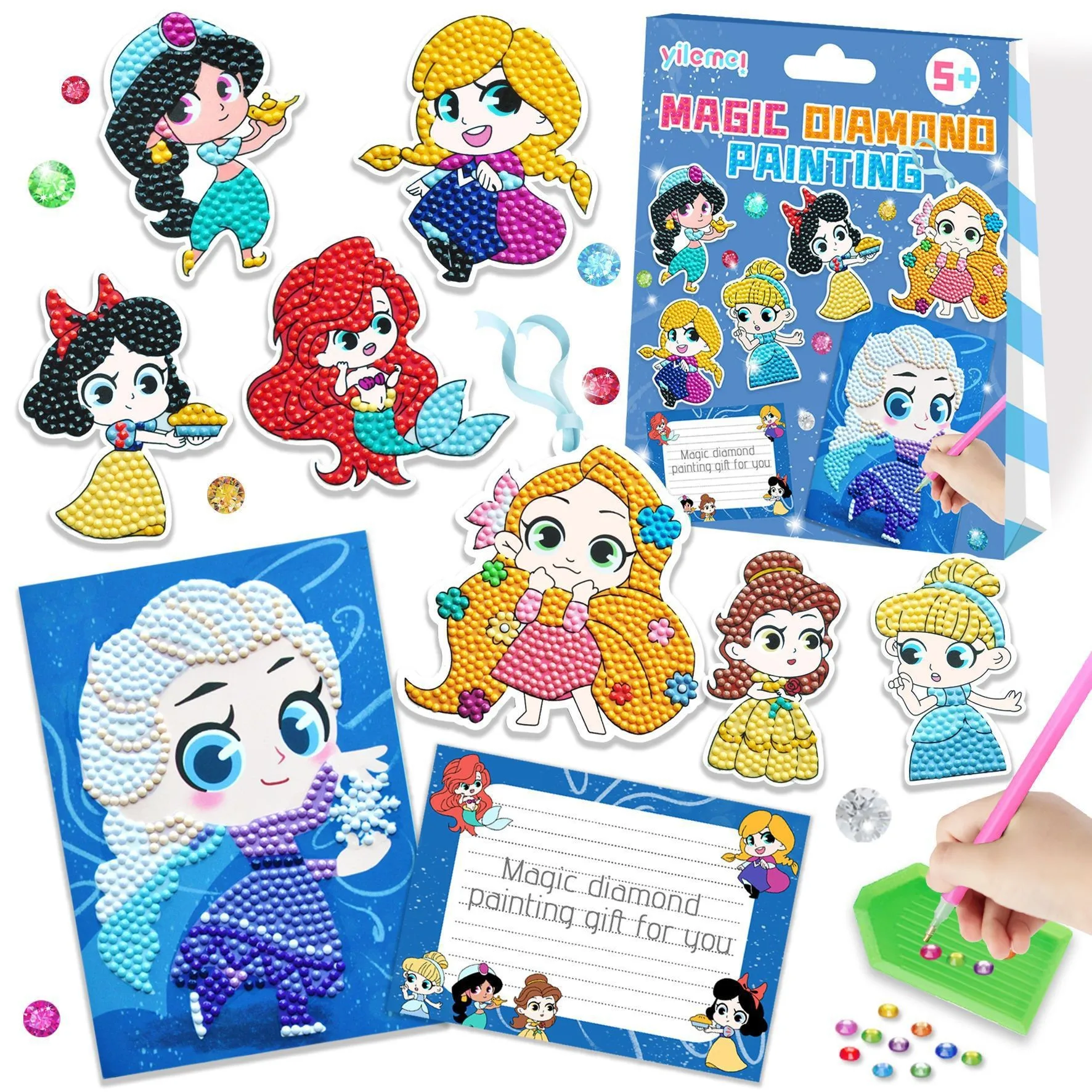 Magisches Diamant-Malset für Kinder, Prinzessinnen-Motive, DIY-Bastelset, bunt.