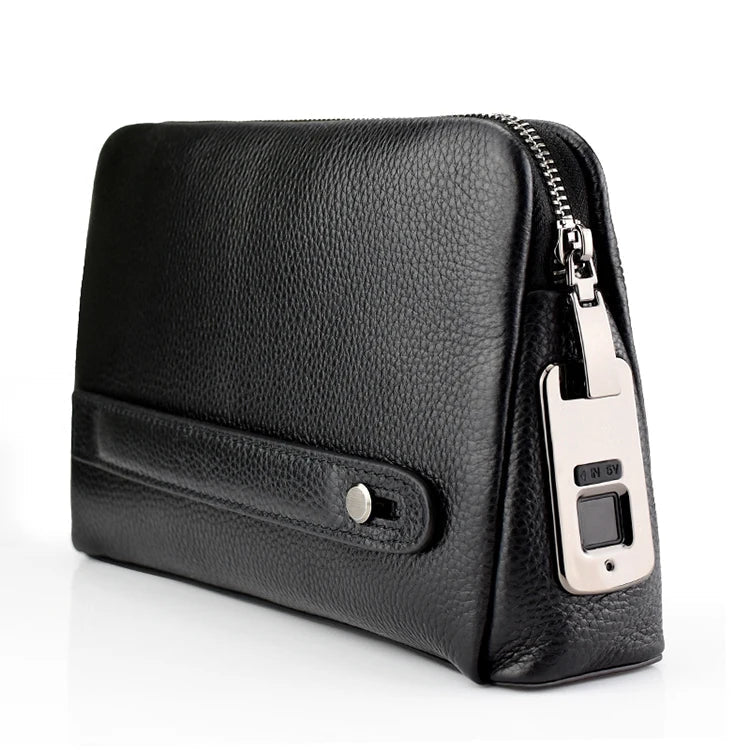 Herren Leder Anti-Diebstahl Clutch mit Fingerabdruckschloss – Schwarzblau
