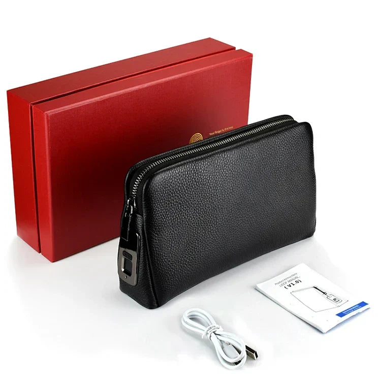 Herren Leder Anti-Diebstahl Clutch mit Fingerabdruckschloss – Schwarzblau