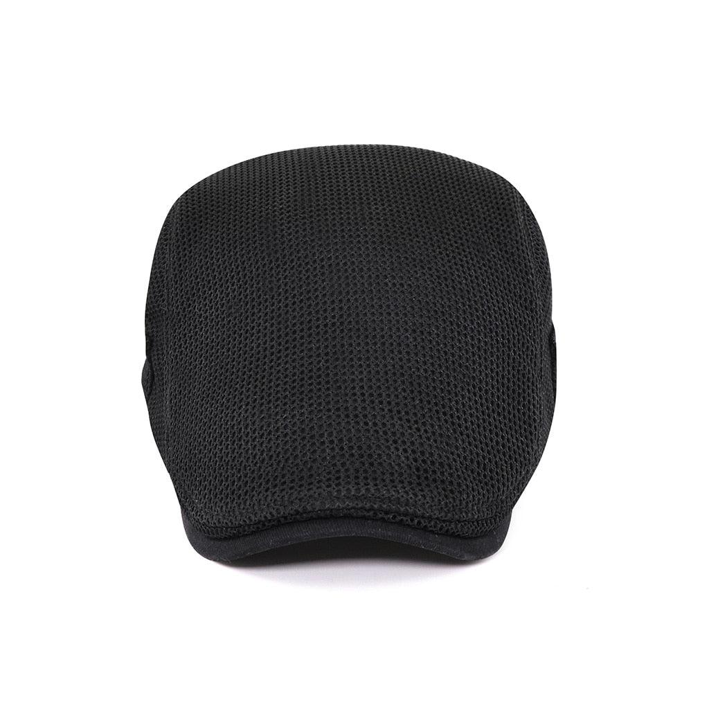 Schwarze Herren-Schiebermütze aus Baumwolle, atmungsaktives Mesh-Design, modisch und lässig.