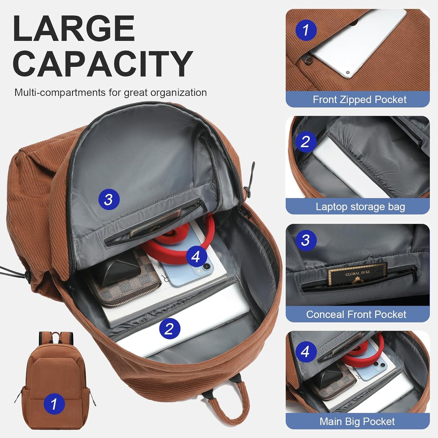 Leichte wasserabweisende Laptop-Rucksack mit mehreren Taschen – 15,6" TravelPro-Serie