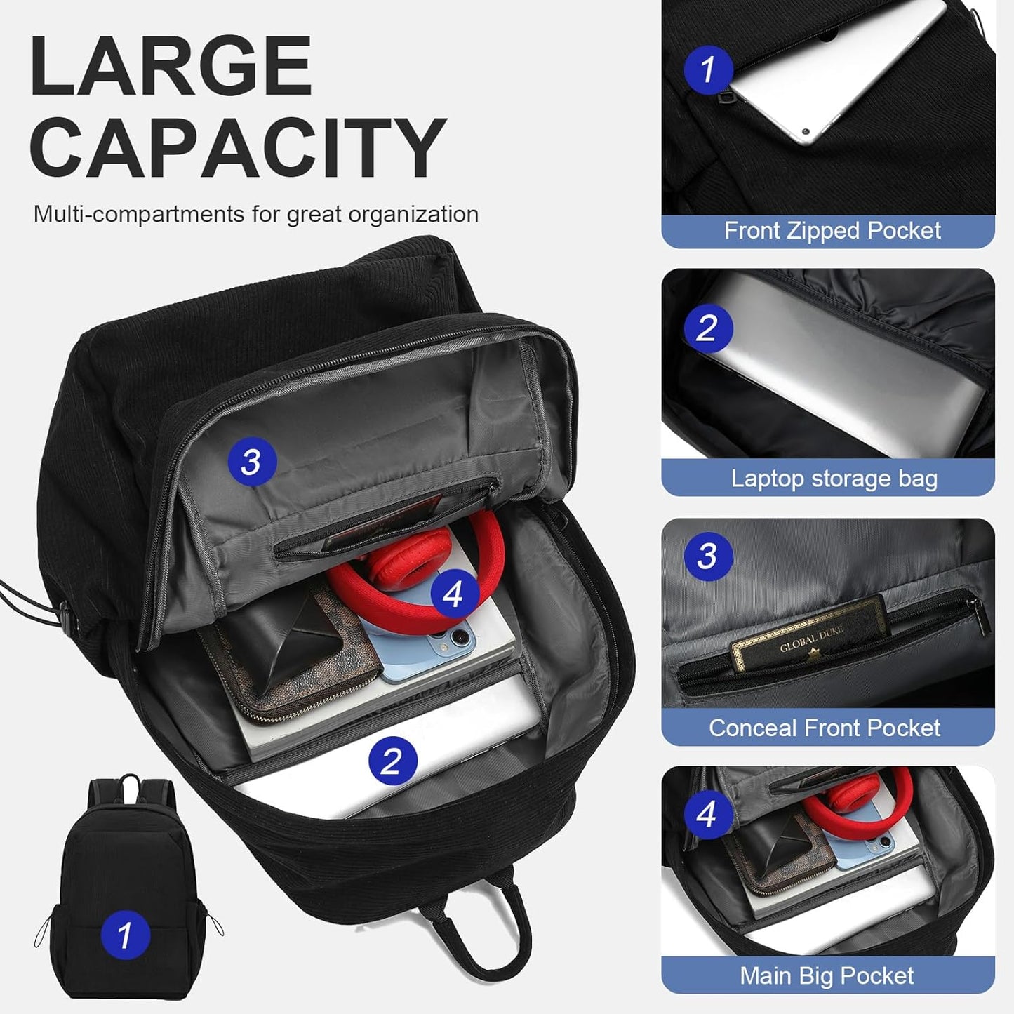 Leichte wasserabweisende Laptop-Rucksack mit mehreren Taschen – 15,6" TravelPro-Serie