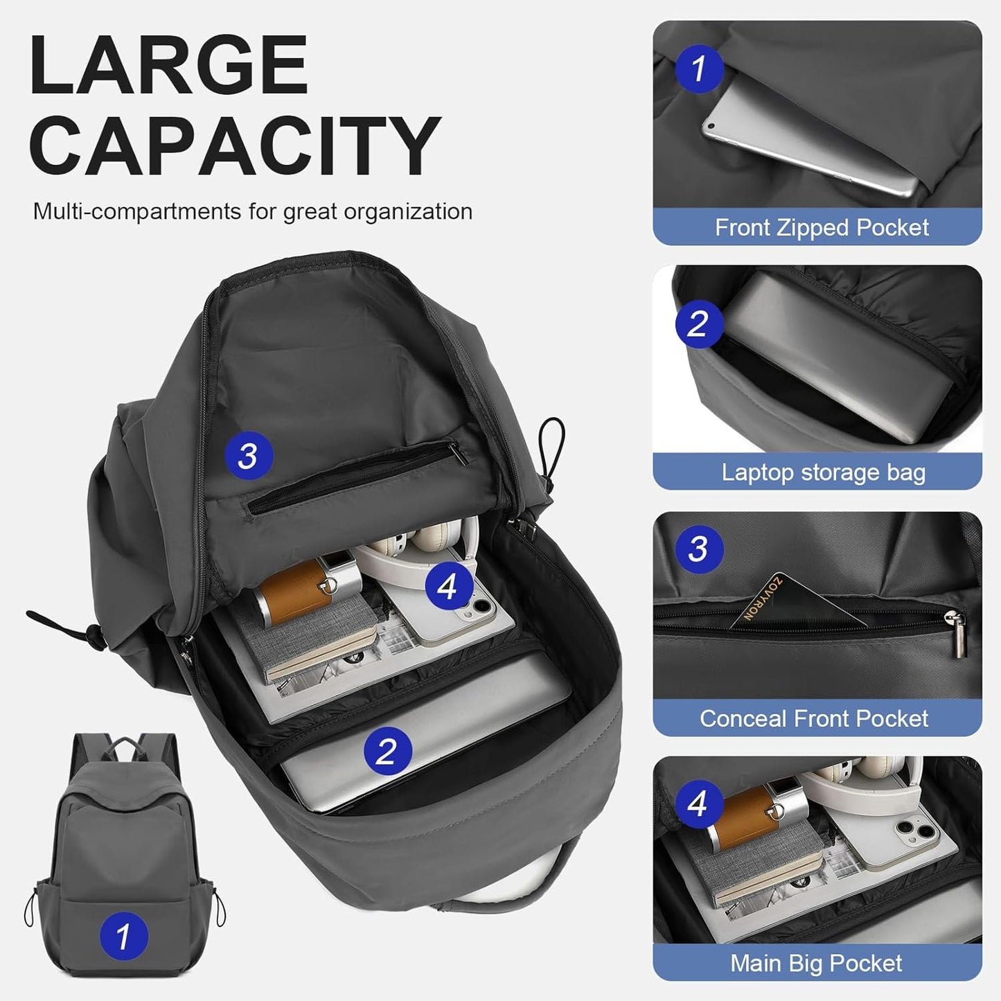 Leichte wasserabweisende Laptop-Rucksack mit mehreren Taschen – 15,6" TravelPro-Serie