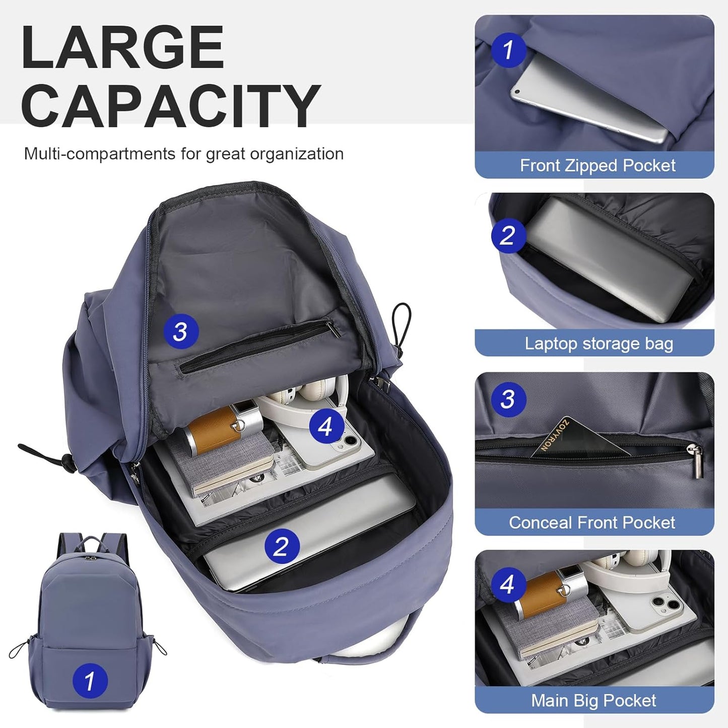 Leichte wasserabweisende Laptop-Rucksack mit mehreren Taschen – 15,6" TravelPro-Serie