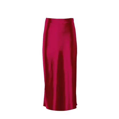 Satinschimmernder Damen Midirock in A-Linie mit hoher Taille – Liora