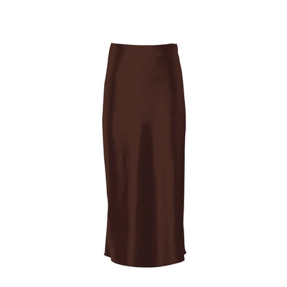 Satinschimmernder Damen Midirock in A-Linie mit hoher Taille – Liora
