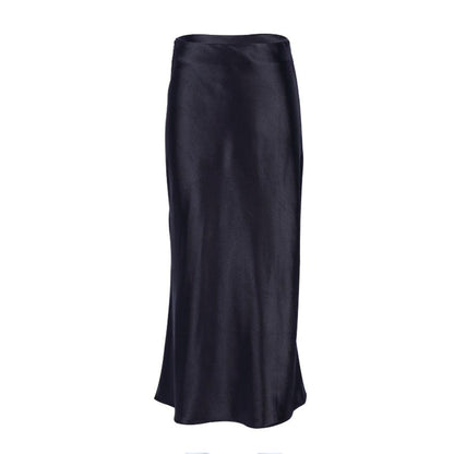 Satinschimmernder Damen Midirock in A-Linie mit hoher Taille – Liora