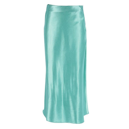 Satinschimmernder Damen Midirock in A-Linie mit hoher Taille – Liora