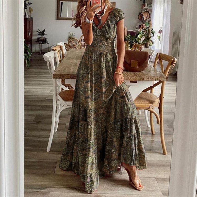 Luftiges Damen Maxikleid mit Ethno-Print & V-Ausschnitt – Nayeli
