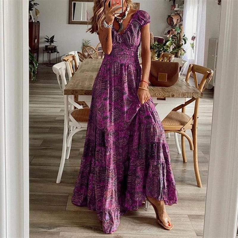 Luftiges Damen Maxikleid mit Ethno-Print & V-Ausschnitt – Nayeli