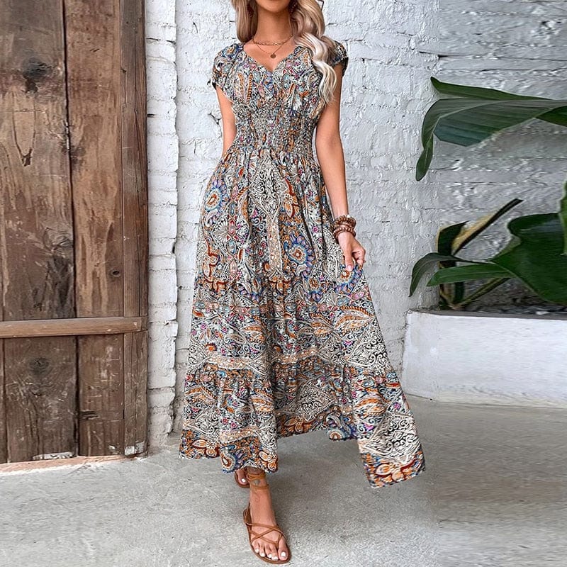 Luftiges Damen Maxikleid mit Ethno-Print & V-Ausschnitt – Nayeli