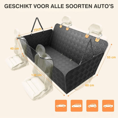 Detail: Maßgrafik der Auflage im Auto mit eingezeichneten Abmessungen und vier Fahrzeugsymbolen.
