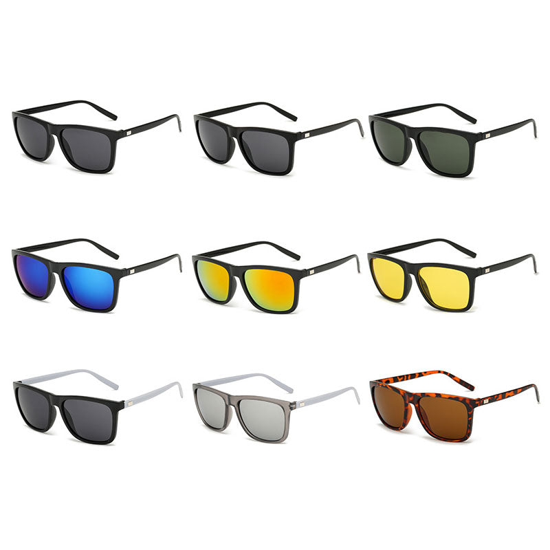 Übersicht von neun Varianten der Sonnenbrille mit unterschiedlichen Glas- und Rahmenfarben 3