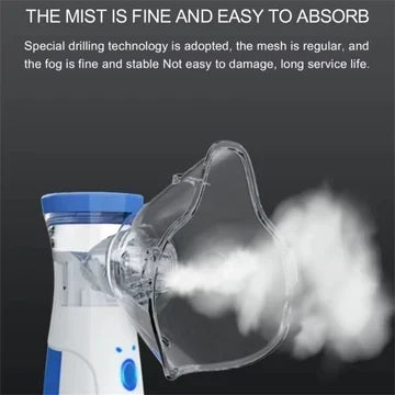 Inhalationsgerät mit Maske als Detail mit austretendem Nebel