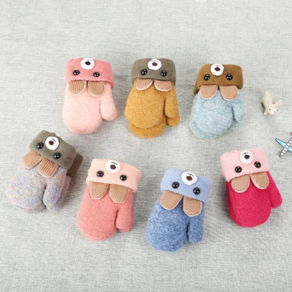 Winterwarme gefütterte Kinder-Fäustlinge mit Hasenmotiv & Kordel – 1+1 Gratis – 0–4 Jahre